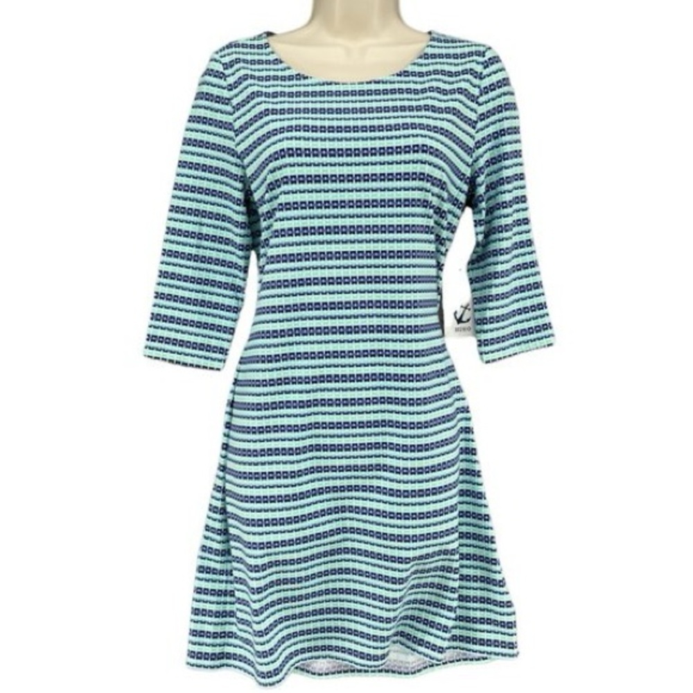 HIHO‎ Blue White Striped A Line Dress Size S 3/4 Sleeve Casual Stretchy Cute